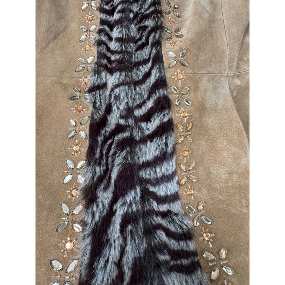 VTG 70s Suede Shearling Faux Fur Coat Jeweled Trim Zebra Penny Lane Afghan 12 L - Picture 8 of 11